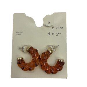 A New Day Womens Hoop Earrings Amber Brown Twisted Resin Nickel Free Stud